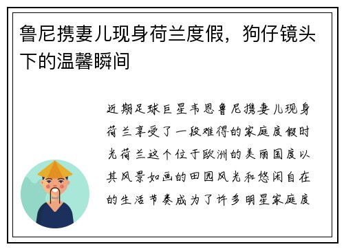 鲁尼携妻儿现身荷兰度假，狗仔镜头下的温馨瞬间